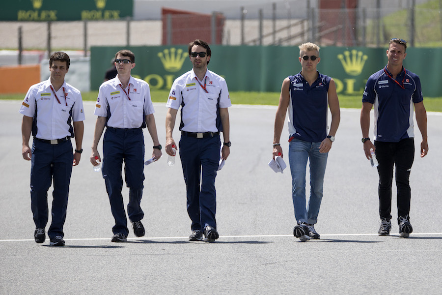 Marcus Ericsson walks the track