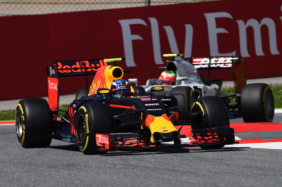 Max Verstappen at speed in the Red Bull