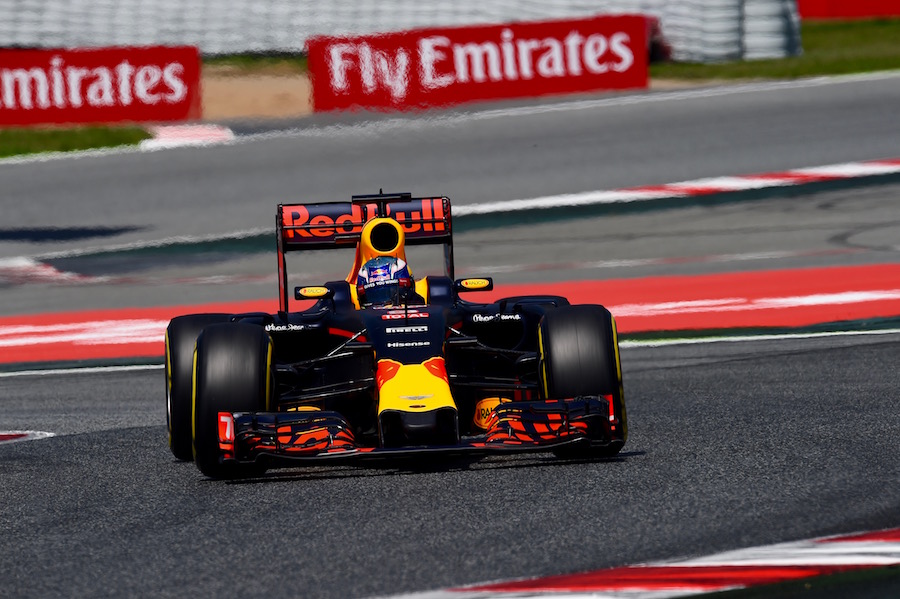 Daniel Ricciardo  at speed in the Red Bull