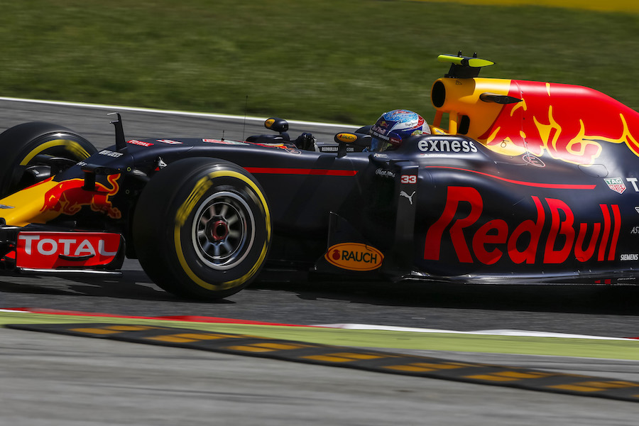 Max Verstappen on track in the Red Bull 