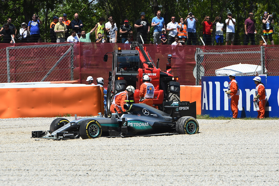 The crashed car of Nico Rosberg