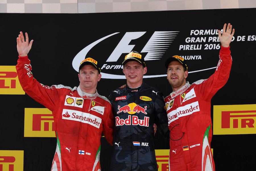 Top three drivers celebrate on the podium