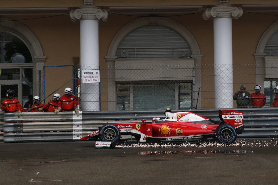 Kimi Raikkonen retires from the race with a broken front wing 