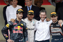 Top three drivers celebrate on the podium