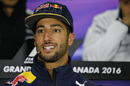 Daniel Ricciardo talks to the media during the press conference