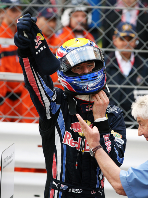 Mark Webber celebrates his win