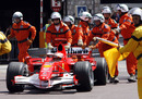 Michael Schumacher is pushed back to the pits after stopping seconds from the end of qualifying