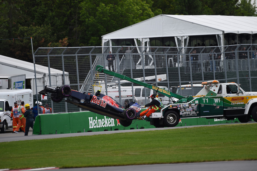 The crashed car of Carlos Sainz