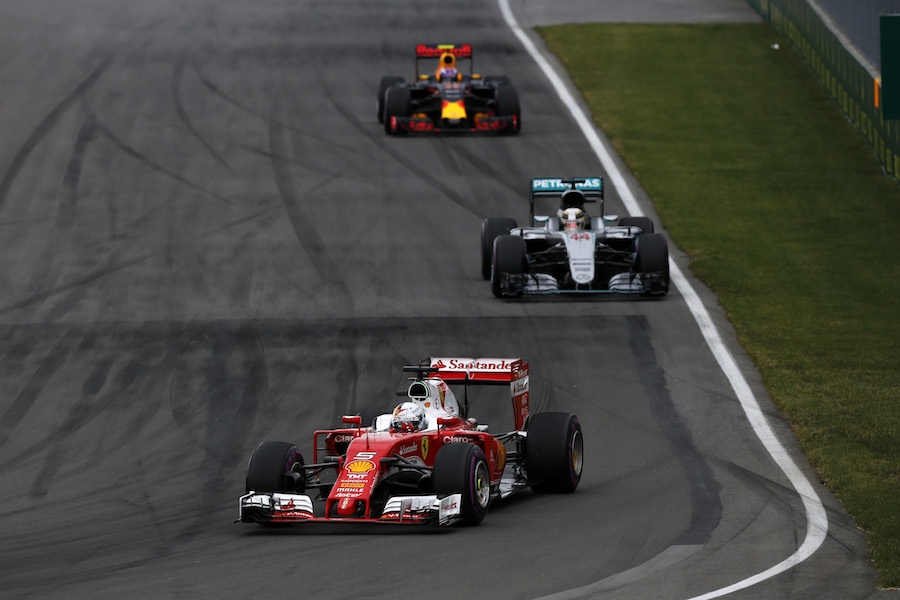 Sebastian Vettel takes a lead at the start of the race 
