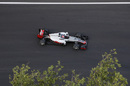 Romain Grosjean at speed in the Haas