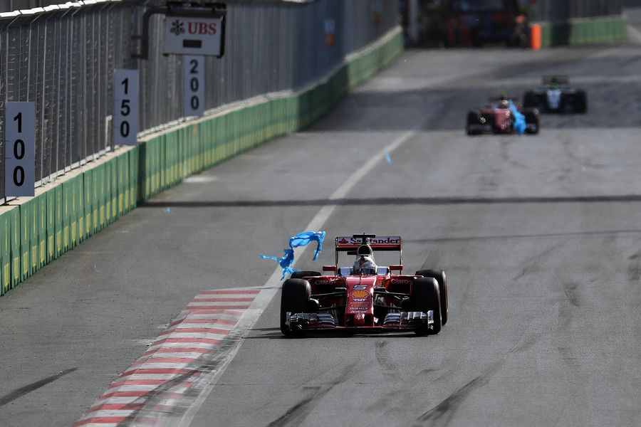 Sebastian Vettel and plastic bag which got stuck on the suspension arm