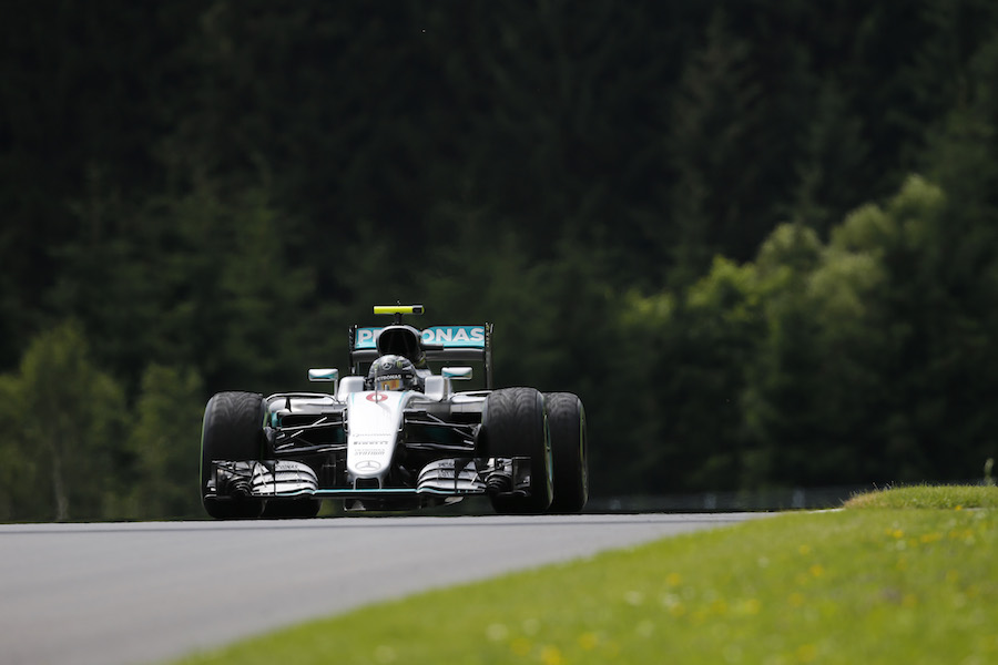 Nico Rosberg on track after the rain stopped