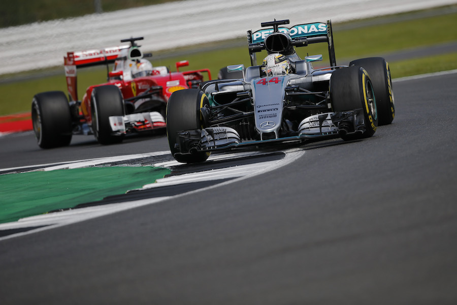 Lewis Hamilton guides his Mercedes  around the track