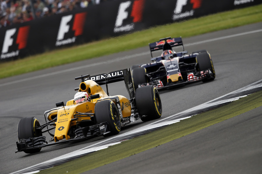 Kevin Magnussen at speed in the Renault