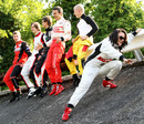 Drivers pose on the famous Monza banking ahead of the Formula Two weekend