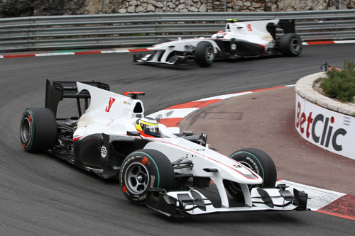 Pedro de la Rosa leads team-mate Kamui Kobayashi during the Monaco Grand Prix