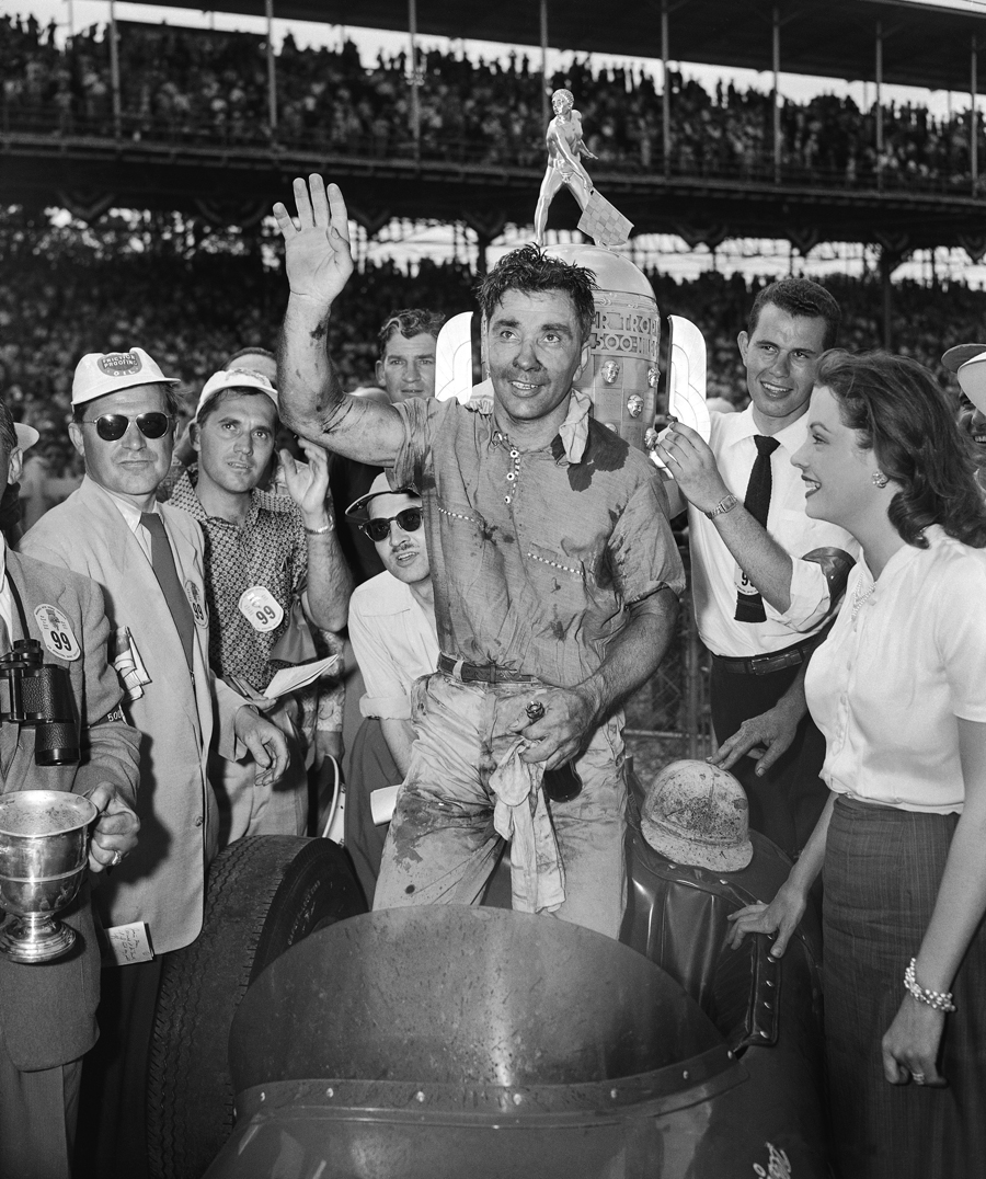 Bill Vukovich celebrates his win at the 1953 Indianapolis 500