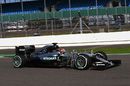 Esteban Ocon on track in the Mercedes with aero sensor