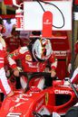 Sebastian Vettel and halo at the Ferrari garage
