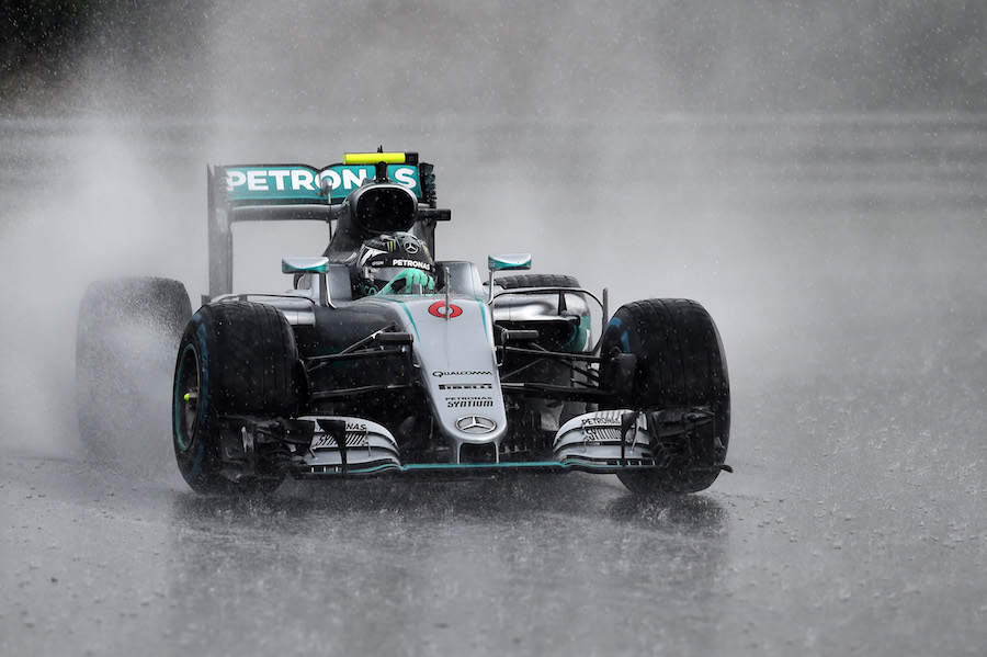 Nico Rosberg on wet tyre in heavy rain