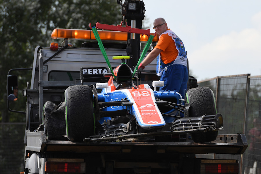 The crashed car of Rio Haryanto is recovered in Q1