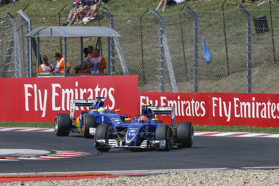 Felipe Nasr leads his teammate Marcus Ericsson