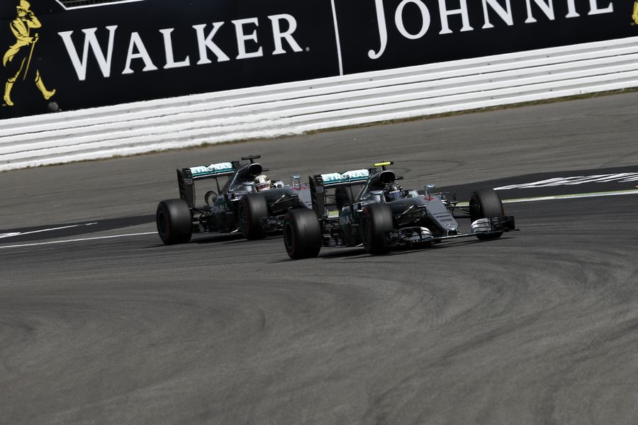 Nico Rosberg leads Lewis Hamilton during FP3