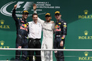 Top 3 drivers acknowledge the crowd during a podium ceremony