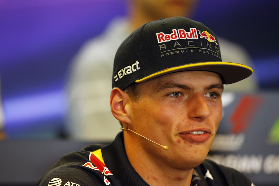 Max Verstappen looks on in the Thursday press conference