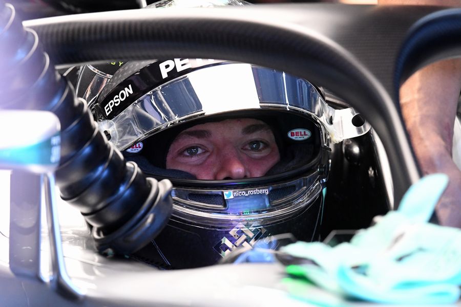 Nico Rosberg in the Mercedes cockpit with halo