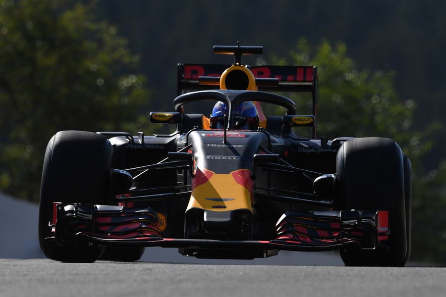Daniel Ricciardo on track in the Red Bull with halo