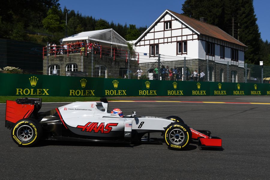 Romain Grosjean on track in the Haas F1
