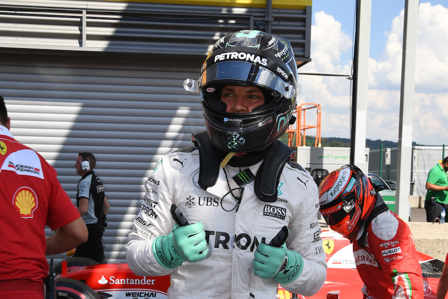 Nico Rosberg celebrates taking pole position