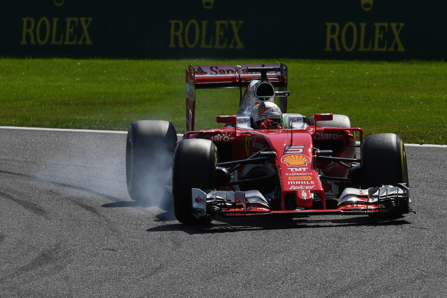 Sebastian Vettel locks up in the Ferrari