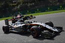 Sergio Perez works hard to keep his pace