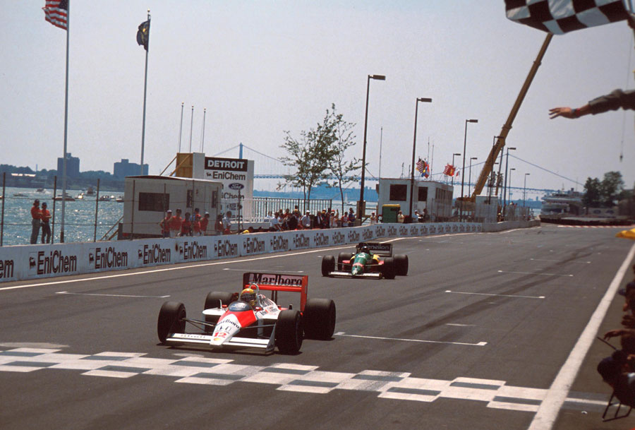 Ayrton Senna en route to winning the Detroit Grand Prix