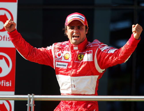 Felipe Massa celebrates his first grand prix victory at the Turkish Grand Prix