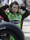 An angry Danica Patrick waits to talk to the press