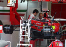 Felipe Massa's F10 jacked up in the Ferrari garage