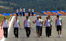 Adrian Sutil walks the track ahead of Tonio Liuzzi