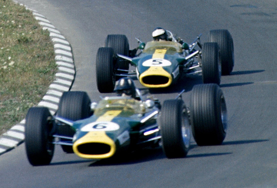 Graham Hill leads Lotus team-mate Jim Clark