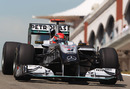 Michael Schumacher drives his Mercedes onto the circuit