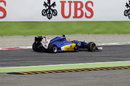 Felipe Nasr with a rear puncture after collision