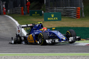 Felipe Nasr limps back to the pits with a puncture