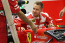 Sebastian Vettel at the garage
