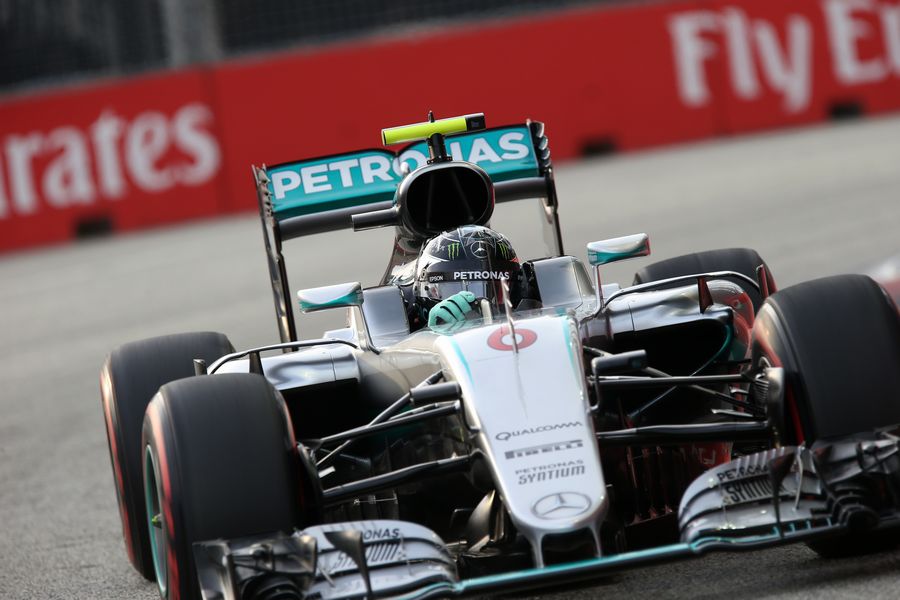 Nico Rosberg rounds the apex in the Mercedes
