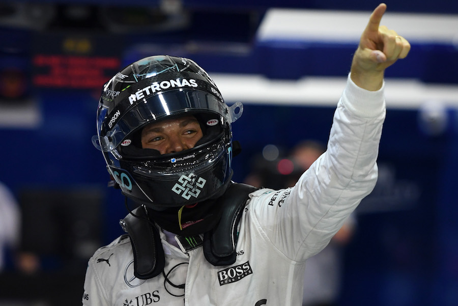 Nico Rosberg celebrates taking pole position