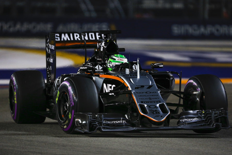 Nico Hulkenberg at speed  in the Force India