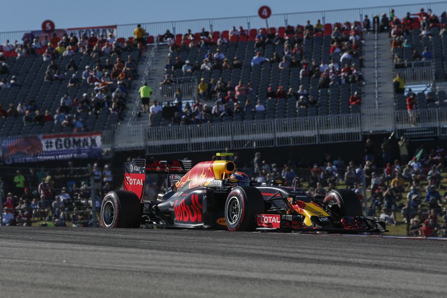 Max Verstappen at speed in the Red Bull