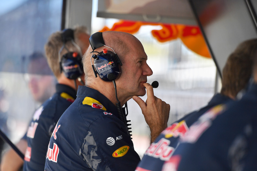 Adrian Newey watches qualifying in the pitwall